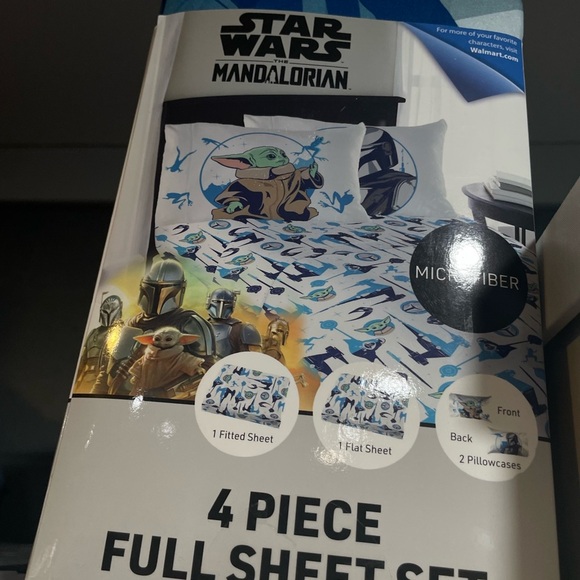 Star Wars Mandalorian Full Sheet Set - Blue and White - Picture 1 of 1